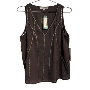 Olive & J Womens New Gray Sequins Beading V Neck Tank blouse S